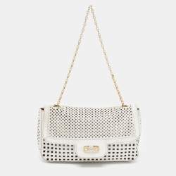 Pre Owned Salvatore Ferragamo Off White Leather Perforated Shoulder bag