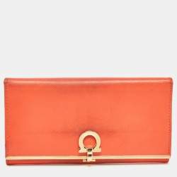 Genuine Salvatore Ferragamo Orange Grained Leather Bifold deals Wallet Gold Clip Long