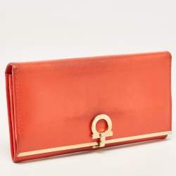 Salvatore Ferragamo Orange Leather Gancini Icona Continental Wallet