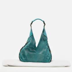 Salvatore Ferragamo Green Woven Leather Hobo