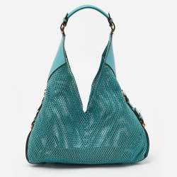 Salvatore Ferragamo Green Woven Leather Hobo