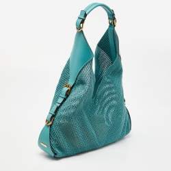 Salvatore Ferragamo Green Woven Leather Hobo