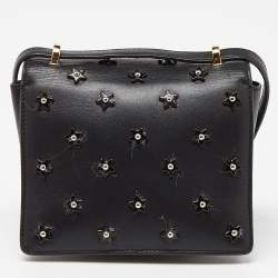 Pre Owned Salvatore Ferragamo Black Leather Vara Bow Embellished Crossbody Bag