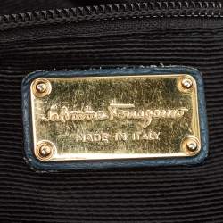 Pre Owned Salvatore Ferragamo Teal Blue Leather Gancini Tote