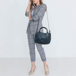 Pre Owned Salvatore Ferragamo Teal Blue Leather Gancini Tote