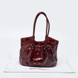 Salvatore Ferragamo Maroon Patent Leather Gancini Hobo