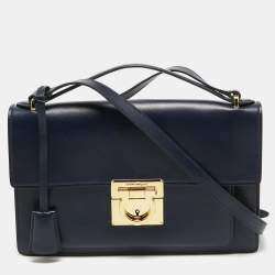 Pre Owned Salvatore Ferragamo Navy Blue Leather Aileen Shoulder Bag
