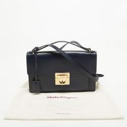 Pre Owned Salvatore Ferragamo Navy Blue Leather Aileen Shoulder Bag