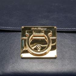 Pre Owned Salvatore Ferragamo Navy Blue Leather Aileen Shoulder Bag