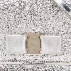 Salvatore Ferragamo Silver Glitter and Laminated Leather Top Handle Bag