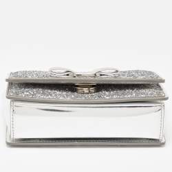 Salvatore Ferragamo Silver Glitter and Laminated Leather Top Handle Bag