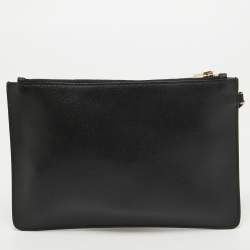 Pre Owned Salvatore Ferragamo Black  Leather Zip Wristlet Pouch