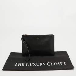 Pre Owned Salvatore Ferragamo Black  Leather Zip Wristlet Pouch