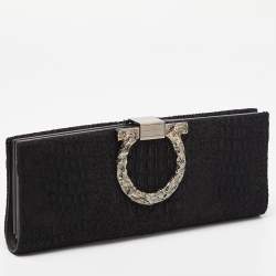 Pre Owned Salvatore Ferragamo Black Fabric Musa Gancini Clutch
