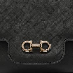 Pre Owned Salvatore Ferragamo Black Leather Gancini Icona Vit Paris Crossbody Bag