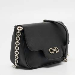 Pre Owned Salvatore Ferragamo Black Leather Gancini Icona Vit Paris Crossbody Bag