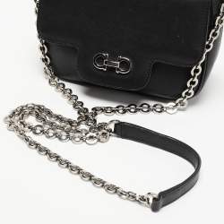 Pre Owned Salvatore Ferragamo Black Leather Gancini Icona Vit Paris Crossbody Bag