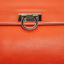 Pre Owned Salvatore Ferragamo Orange Leather Large Sofia Top Handle Bag