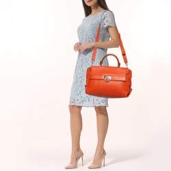 Pre Owned Salvatore Ferragamo Orange Leather Large Sofia Top Handle Bag