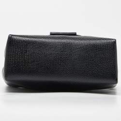 Pre Owned Salvatore Ferragamo Navy Blue Lizard Embossed Leather Gancini Flap Crossbody Bag