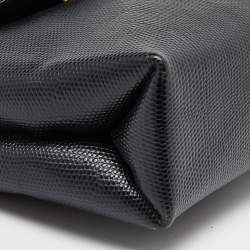 Pre Owned Salvatore Ferragamo Navy Blue Lizard Embossed Leather Gancini Flap Crossbody Bag