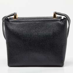 Pre Owned Salvatore Ferragamo Navy Blue Lizard Embossed Leather Gancini Flap Crossbody Bag