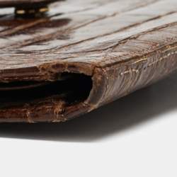 Salvatore Ferragamo Dark Brown Crocodile Envelope Continental Wallet