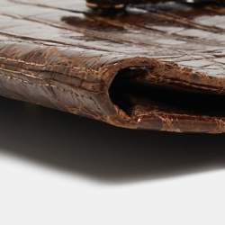 Salvatore Ferragamo Dark Brown Crocodile Envelope Continental Wallet