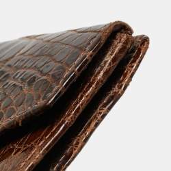Salvatore Ferragamo Dark Brown Crocodile Envelope Continental Wallet