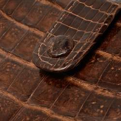 Salvatore Ferragamo Dark Brown Crocodile Envelope Continental Wallet