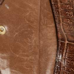 Salvatore Ferragamo Dark Brown Crocodile Envelope Continental Wallet