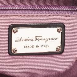 Pre Owned Salvatore Ferragamo Black Fabric and Leather Stripe Tote