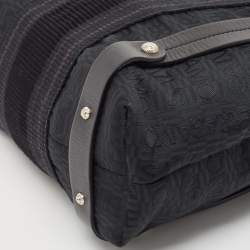 Pre Owned Salvatore Ferragamo Black Fabric and Leather Stripe Tote