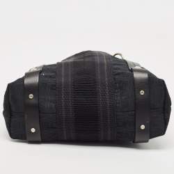 Pre Owned Salvatore Ferragamo Black Fabric and Leather Stripe Tote