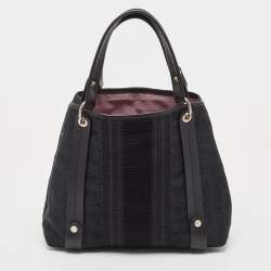 Pre Owned Salvatore Ferragamo Black Fabric and Leather Stripe Tote