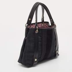 Pre Owned Salvatore Ferragamo Black Fabric and Leather Stripe Tote