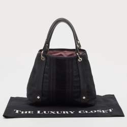 Pre Owned Salvatore Ferragamo Black Fabric and Leather Stripe Tote