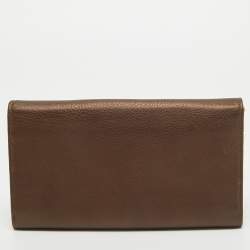 Salvatore Ferragamo Metallic Brown Leather Gancini Clasp Continental Wallet