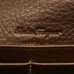 Salvatore Ferragamo Metallic Brown Leather Gancini Clasp Continental Wallet