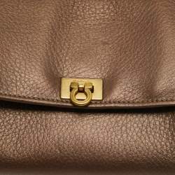 Salvatore Ferragamo Metallic Brown Leather Gancini Clasp Continental Wallet
