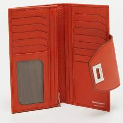 Salvatore Ferragamo Orange Leather Gancini Clasp Flap Wallet