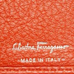 Salvatore Ferragamo Orange Leather Gancini Clasp Flap Wallet