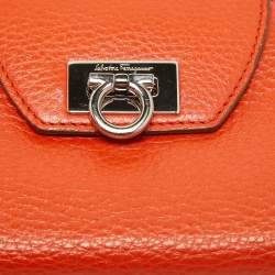 Salvatore Ferragamo Orange Leather Gancini Clasp Flap Wallet