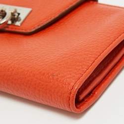 Salvatore Ferragamo Orange Leather Gancini Clasp Flap Wallet