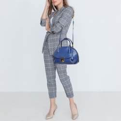 Pre Owned Salvatore Ferragamo Navy Blue Leather Fiamma Satchel