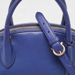 Pre Owned Salvatore Ferragamo Navy Blue Leather Fiamma Satchel
