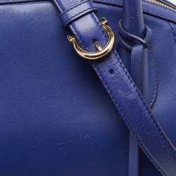 Pre Owned Salvatore Ferragamo Navy Blue Leather Fiamma Satchel
