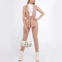 Pre Owned Salvatore Ferragamo Beige/Black Leather Flap Shoulder Bag