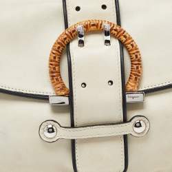 Pre Owned Salvatore Ferragamo Beige/Black Leather Flap Shoulder Bag