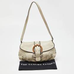 Pre Owned Salvatore Ferragamo Beige/Black Leather Flap Shoulder Bag